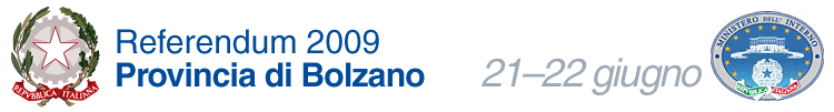 Referendum 2009 - Provincia di Bolzano | 21 - 22 giugno | Ministero dell'Interno - Repubblica Italiana